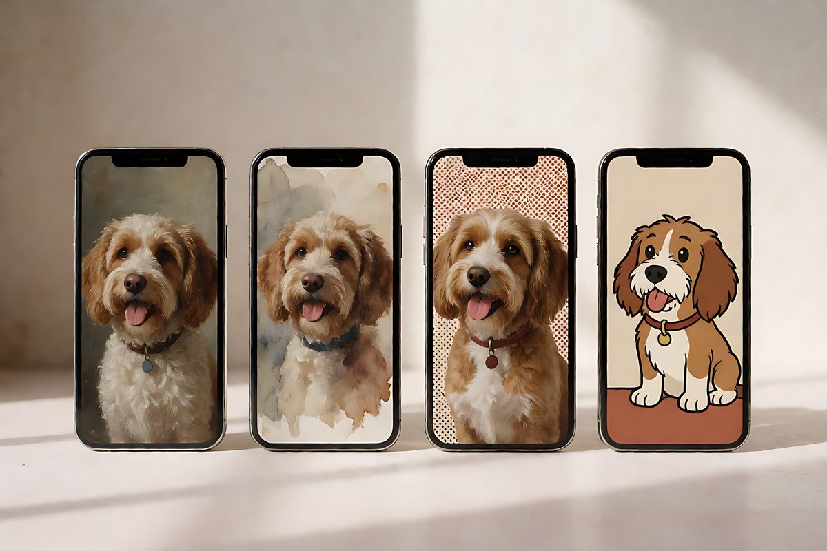 Confronto in stile diviso dei ritratti di animali su una parete