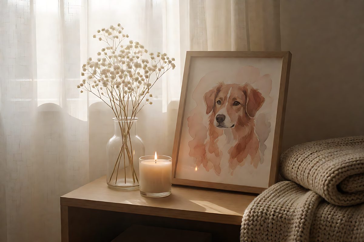 Una cuccia vuota illuminata da una luce pomeridiana soffusa vicino a una finestra