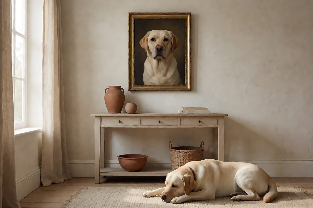 Cornice in legno e medaglietta pet su lino — un acquisto unico