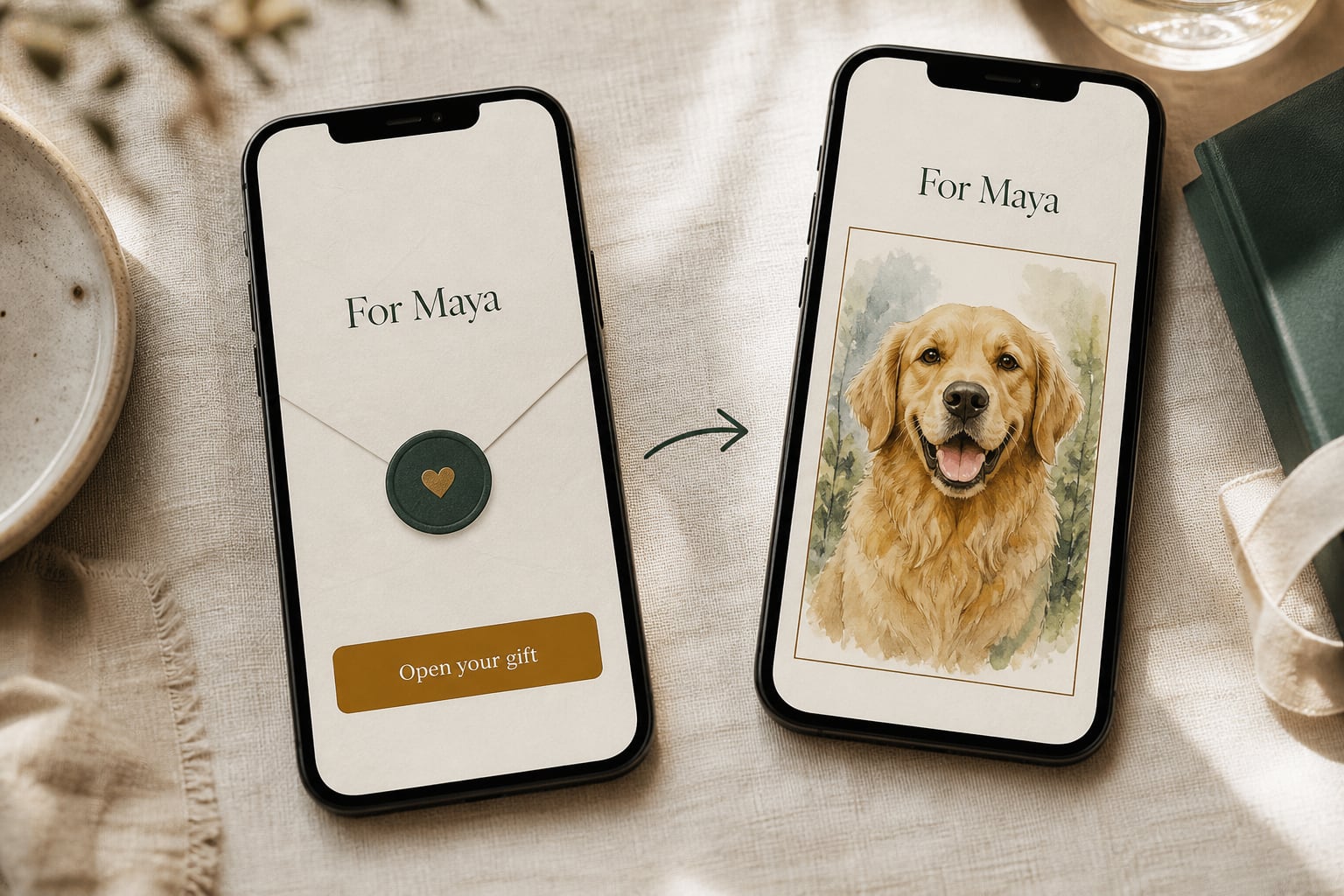 Gift reveal story for a pet portrait